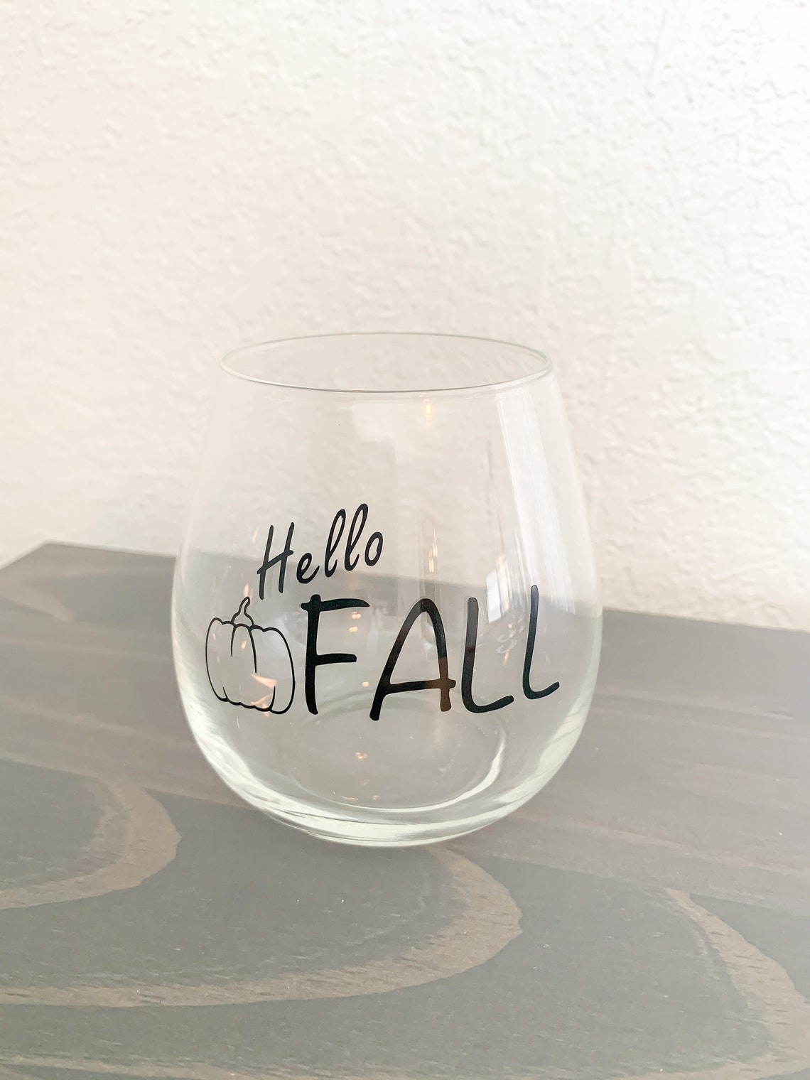 Hello Fall Stemless Wine Glass Stemless Glass Fall Wine Etsy