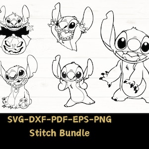 Stitch Bundle SVG Laser Cut File, Stitch Outline svg, Lilo and Stich Download Digital File - svg, dxf, pdf, and png, Cricut silhouette
