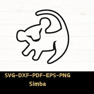 May include: Black and white line art illustration of Simba from The Lion King, in the iconic pose from the movie. The image is on a white woodgrain background.