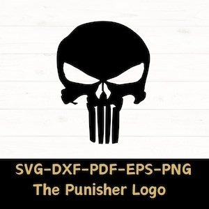 Plik SVG symbolu Punishera, plik cyfrowy Punisher Skull do pobrania - dxf, eps, pdf, png - Cricut - plik do cięcia laserowego Glowforge, Cricut