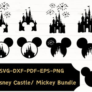 Pacchetto SVG Castle - Download del file digitale dei fuochi d'artificio del castello di Topolino - svg, dxf, eps, pdf e png - Disneyland - Silhouette di Topolino