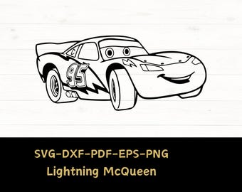 May include: Black and white line art illustration of a cartoon race car with the number 95 on the side. The car has a smiling face and is known as Lightning McQueen.