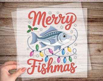 Merry Fishmas DTF Transfer, Christmas Lights Ready To Press, Fish Lover Xmas Gift, Christmas Fish Heat Press, Merry Christmas Iron On
