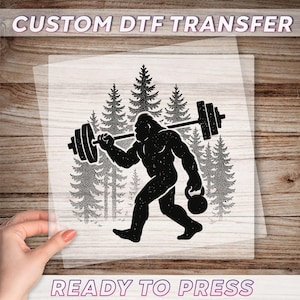 Bigfoot Weight Lifting DTF, Funny Sasquatch Gym Workout DTF Print, Bigfoot Weight Training, Work Out Heat Press, Athletic Blend