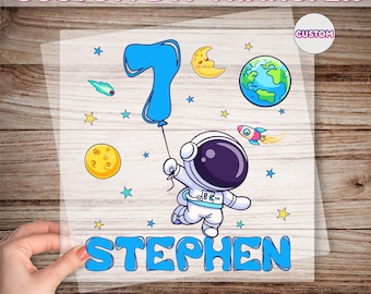 Astronaut Birthday Boy DTF Transfer, Space Theme Birthday Graphic Print, Personalized Birthday Heat Press, Boys Birthday Gift, 7th Brithday