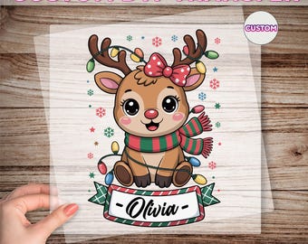 Custom Name Reindeer Graphic Print For Kids, Christmas Girls Ready To Press, Personalized Christmas DTF Transfer, Christmas Toddler Gift