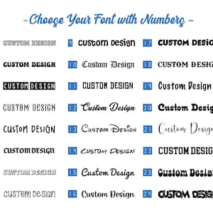 a collection of various custom font designs, each with a different number, allowing users to choose their preferred font.