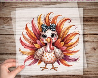Cute Coquette Turkey Dtf Print For Kids, Turkey Day Ready To Press, Girly Thanksgiving Iron On Transfer, Colorful Turkey Graphic Print