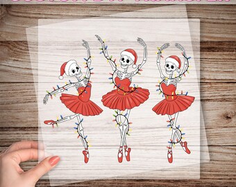 Dancing Skeleton DTF Transfer, Skeleton Christmas Lights Ready To Press, Womens Christmas Graphic Print, Funny Christmas Heat Press Decal