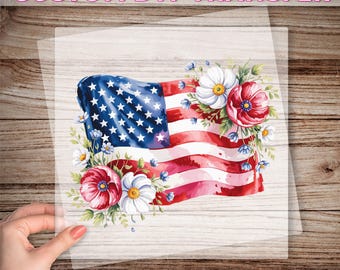 Floral American Flag Dtf Transfer, Floral USA Ready To Press, 4th Of July Womens Print, Patriotic Dtf, Independence Day Heat Press