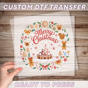 Merry Christmas Disney Castle DTF Transfer, Disneyland Christmas Ready To Press, Disney Holiday Dtf Print, Disneyworld Xmas Iron On Press