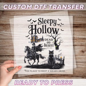 Sleepy Hollow DTF Transfer, Retro Halloween Ready To Press, Halloween Skeleton Dtf, Black Cat Print, Horseman Dtf, Spooky Season Heat Press