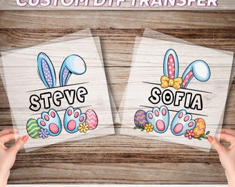 Custom Easter Kids DTF Transfer, Personalized Easter Bunny Ready To Press, Happy Easter Day Toddler Graphic Print, Spring Bunny Ear Dtf