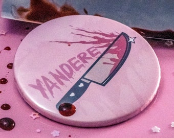 Cute Yandere Knife Pink 2" Round Metal Back Button Pin