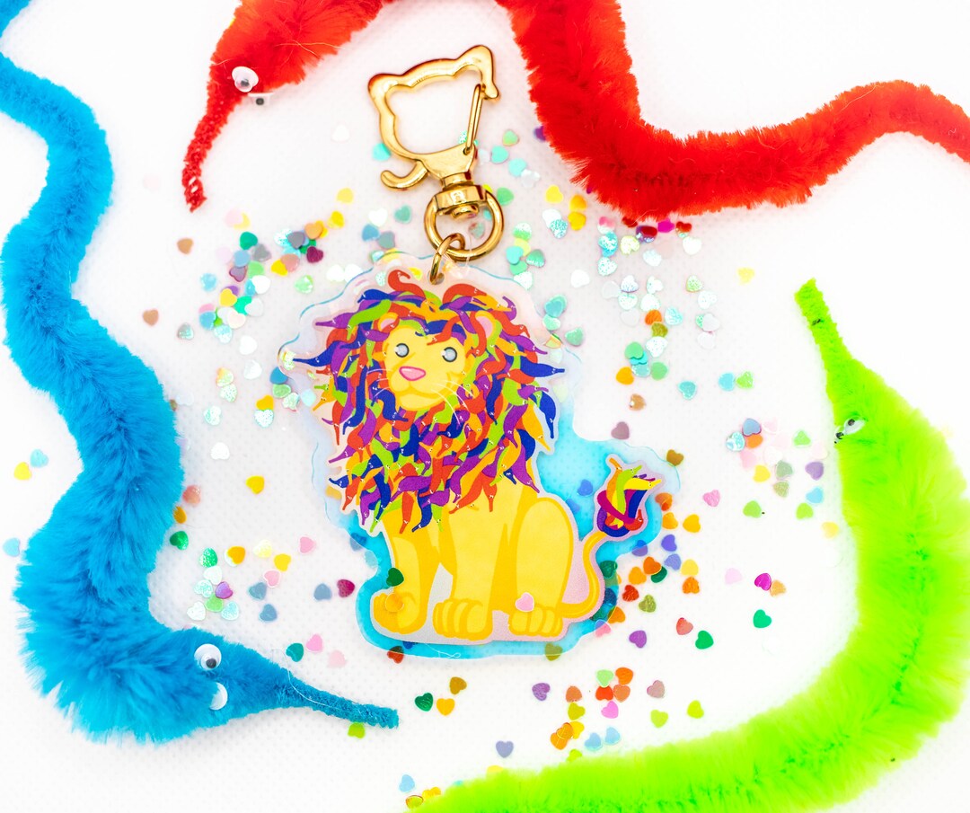 Original Art Worm on a String Lion Rainbow Holographic Keychain - Etsy