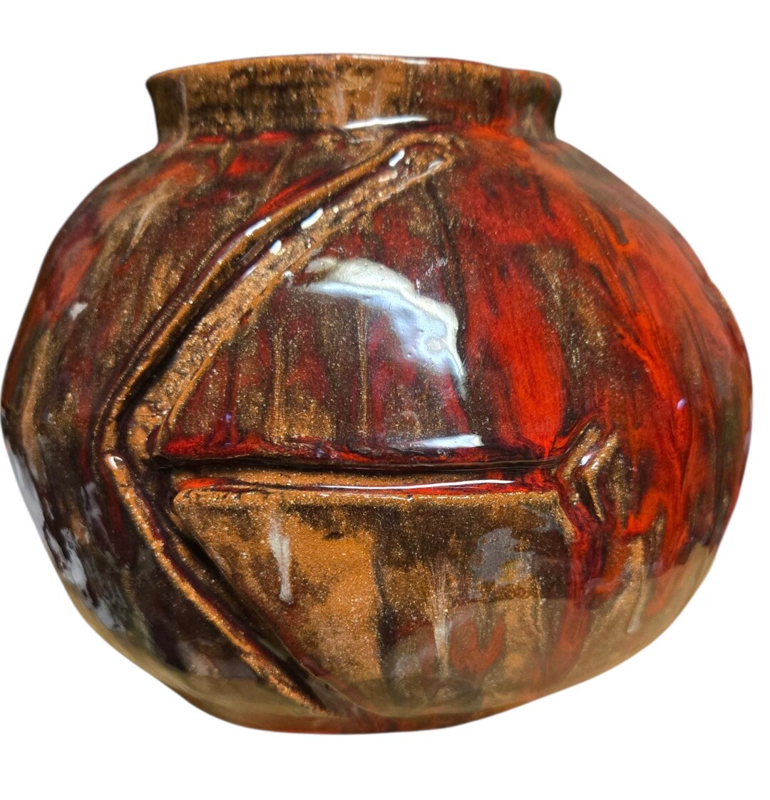 Hand Thrown Studio Art Pottery Raku Ceramic Brutalist Vessel With Hand ...