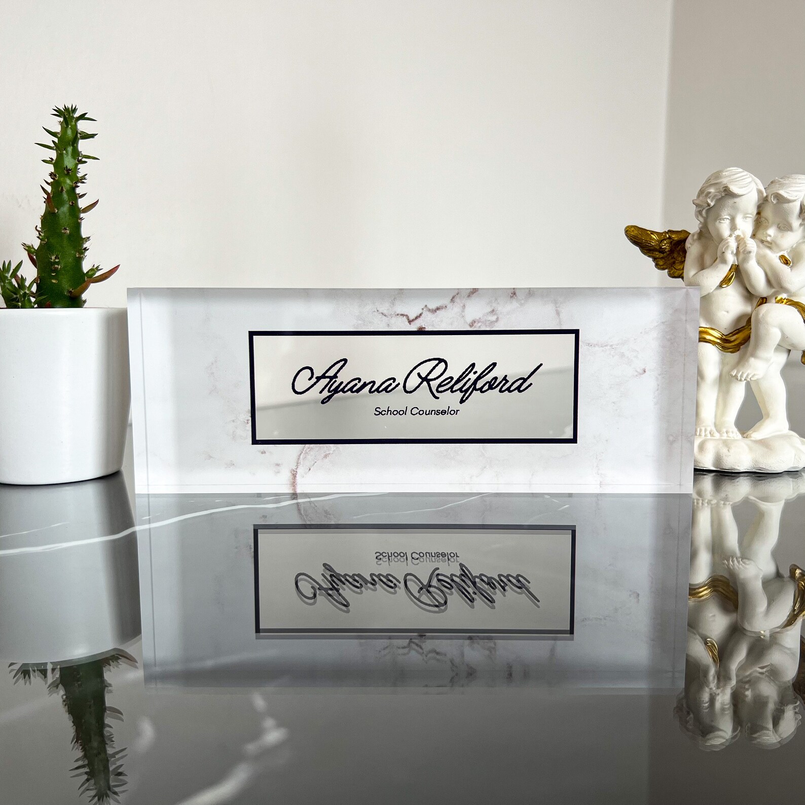 Personalized Marble Desk Name Plaque Custom Engraved Desk Etsy