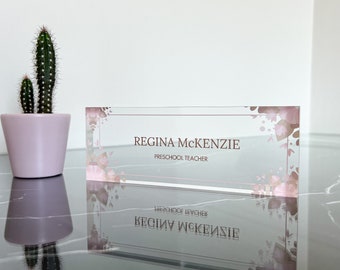 Executive Personalized Desk Name Plate, Custom Engraved Desk Sign, Plaque, Office, Flower Office Sign