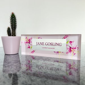 Personalized Floral Desk Name Plaque, Desk Name Plate Plaque for Office, Custom Floral Desk Decor, Name Sign