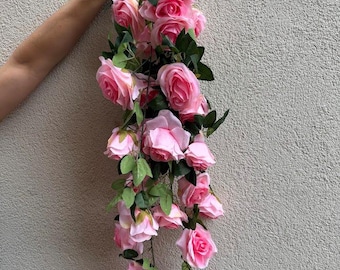 Artificial Pink Rose Garland: Silk Flower Vine, Wedding & Home Decor