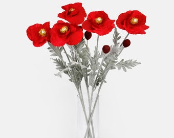 Artificial Poppy Flower Stem, Faux Poppy Spray, Silk Flowers, Artificial Red Poppy Spray, Faux Poppy Flower, Artificial Flowers