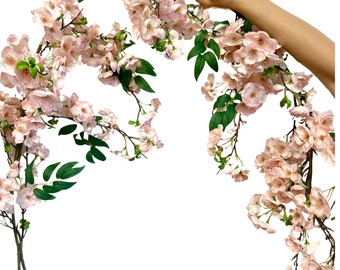 Vintage Pink Cherry Blossom Garland – 170cm Artificial Silk Flower Vine for Wedding Arch, Home Decor, Shop Display