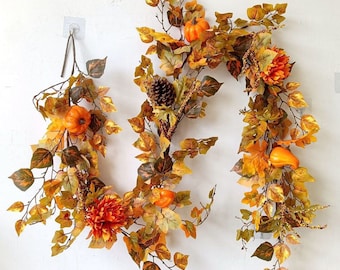 Faux Autumn Leaf Garland: Pumpkins & Pine Cones (180 cm)