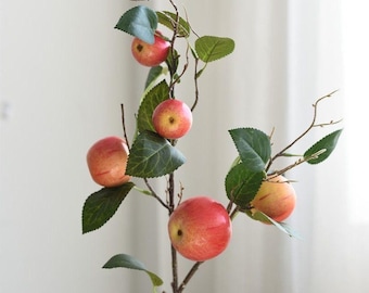 Tallo de manzana realista artificial, Manzanas falsas, Rama de manzana artificial, Fruta para arreglo en jarrón, Tallo de fruta de manzana, Manzanas de tacto real