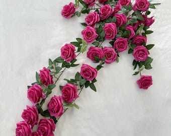 Bright Pink Rose Garland: Silk Flower Vine for Wedding Decor