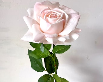 Rosas artificiales de tacto real, tallo de rosa rosa claro, rosas artificiales de lujo realistas, flores de boda, rosas de seda, rosas para ella