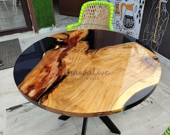 Round Epoxy Dining Table, Walnut Epoxy Table, Black Resin Dining Table, Custom Dining Table, Handmade Epoxy Wood Table, Epoxy Coffee Table