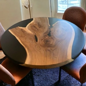 Round epoxy dining table, round epoxy table, Round black epoxy table, round epoxy coffee table, Round epoxy river table.