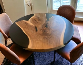 Round epoxy dining table, round epoxy table, Round black epoxy table, round epoxy coffee table, Round epoxy river table.