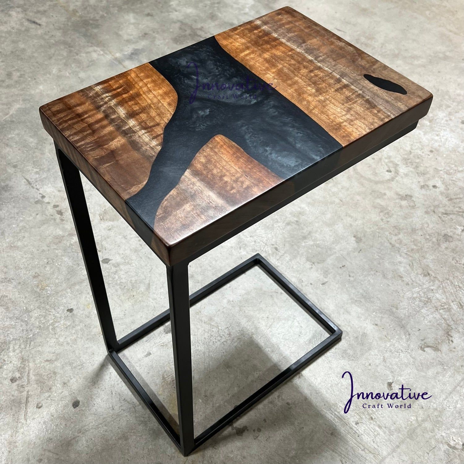 River Side Table Locust Black, Gold, & Silver Epoxy with Hairpi