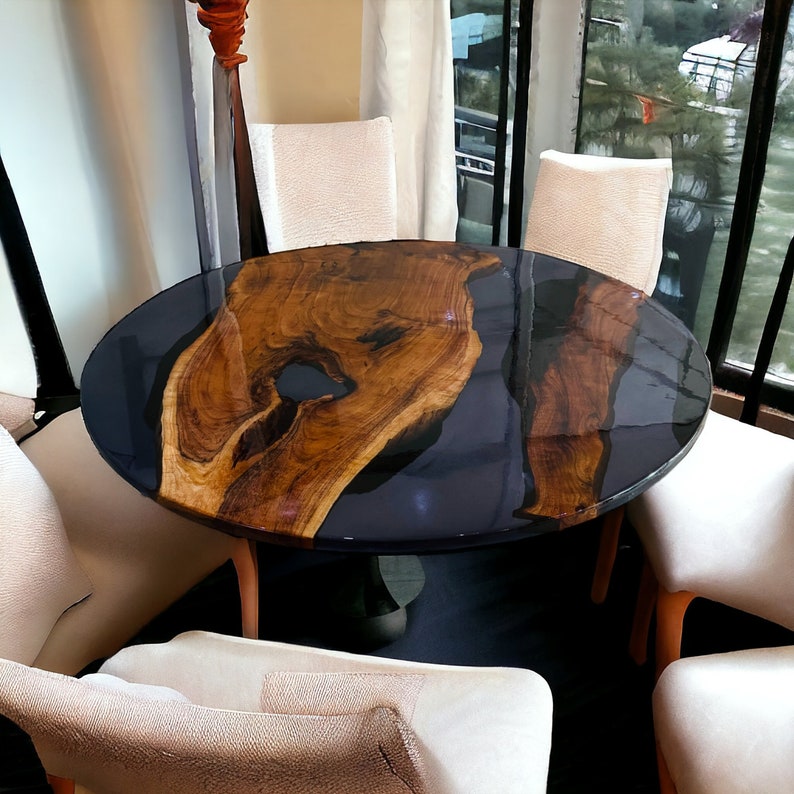 ound black epoxy dining table
Handmade black epoxy resin dining table
Modern round black epoxy table
Luxury black epoxy dining table
Black resin round dining table
Custom black epoxy river dining table
Live edge black epoxy wood table