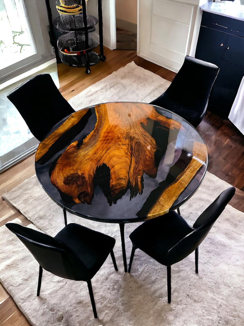 Round Epoxy Dining Table, Round Epoxy Coffee Table, Round Black Epoxy