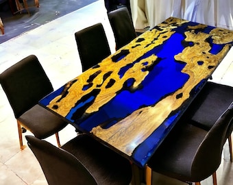 Blue Epoxy Dining Table, Epoxy Wood Table , epoxy resin table, river table epoxy, river table, Custom Epoxy Table, Tabletop epoxy