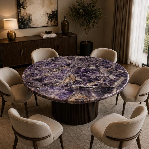 Round Amethyst Table - Handmade Centerpiece Table - Amethyst Sofa
