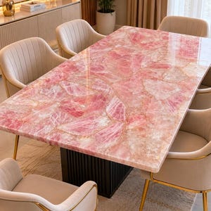 Rosenquarz Esstisch | Luxus Rosenquarz Arbeitsplatte & Empfangstisch | Natürliche rosa Edelstein-Platten-Sofatisch und Bartischplatte