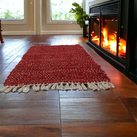 Leather Rug for Fireplace Fireproof Carpet RED Hearth Fire