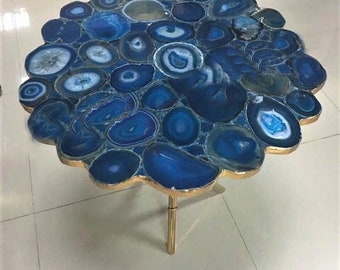 Piano del tavolo in agata, pietre semipreziose naturali, decorazioni fatte a mano