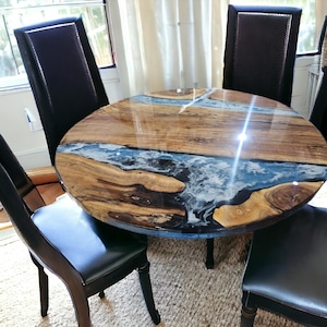 Round epoxy dining table, round epoxy table, Round blue epoxy table, round epoxy coffee table, Round epoxy Ocean Coffee Table, ocean table