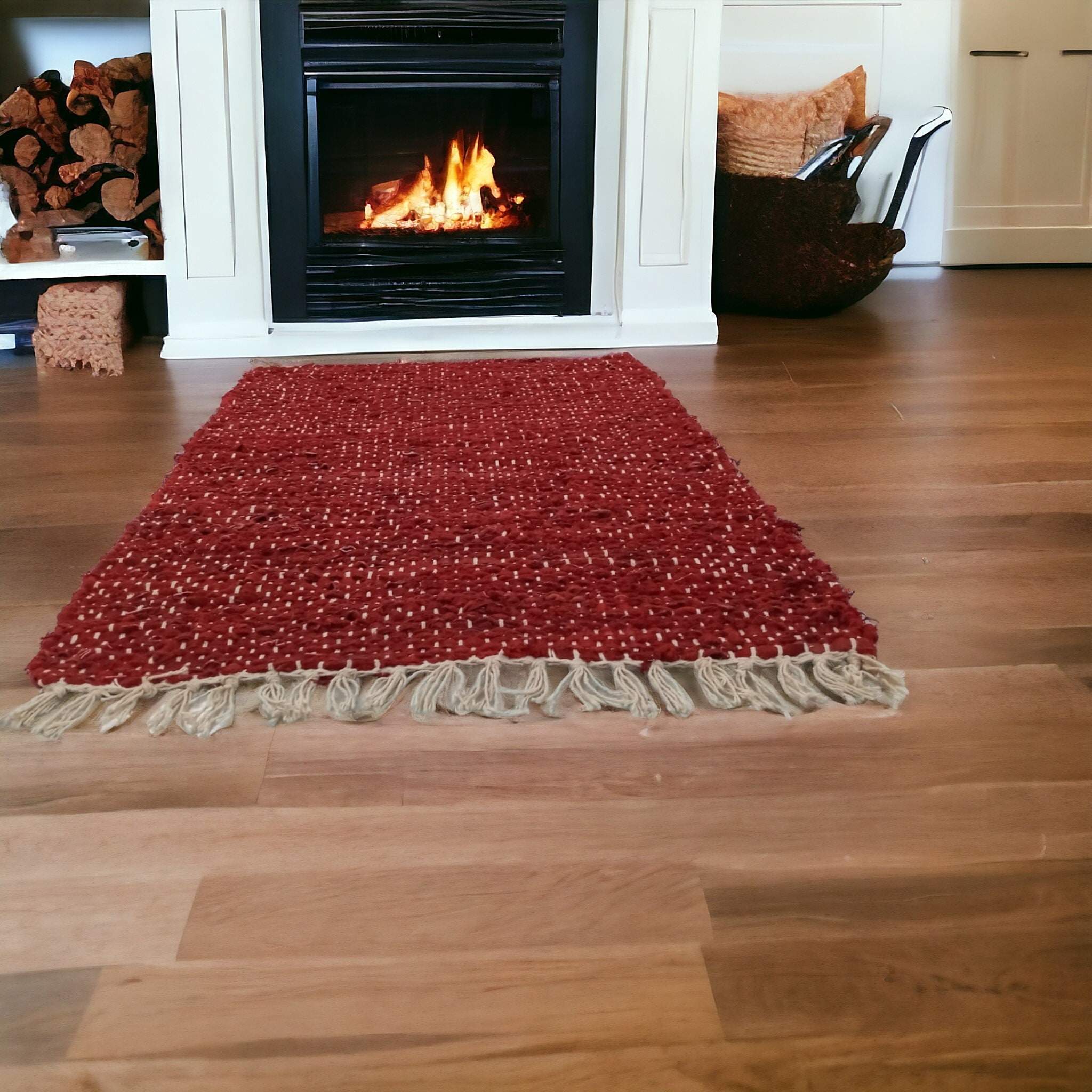 Leather Rug for Fireplace Fireproof Carpet RED Hearth Fire Resistant Mat Rug Braided Rug quirky Rug Small Rugs Hearth Rugs Stripes Etsy