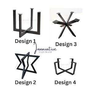 Puede incluir: Cuatro diseños diferentes de patas de mesa de metal negro. Los diseños están etiquetados como "Diseño 1", "Diseño 2", "Diseño 3" y "Diseño 4".