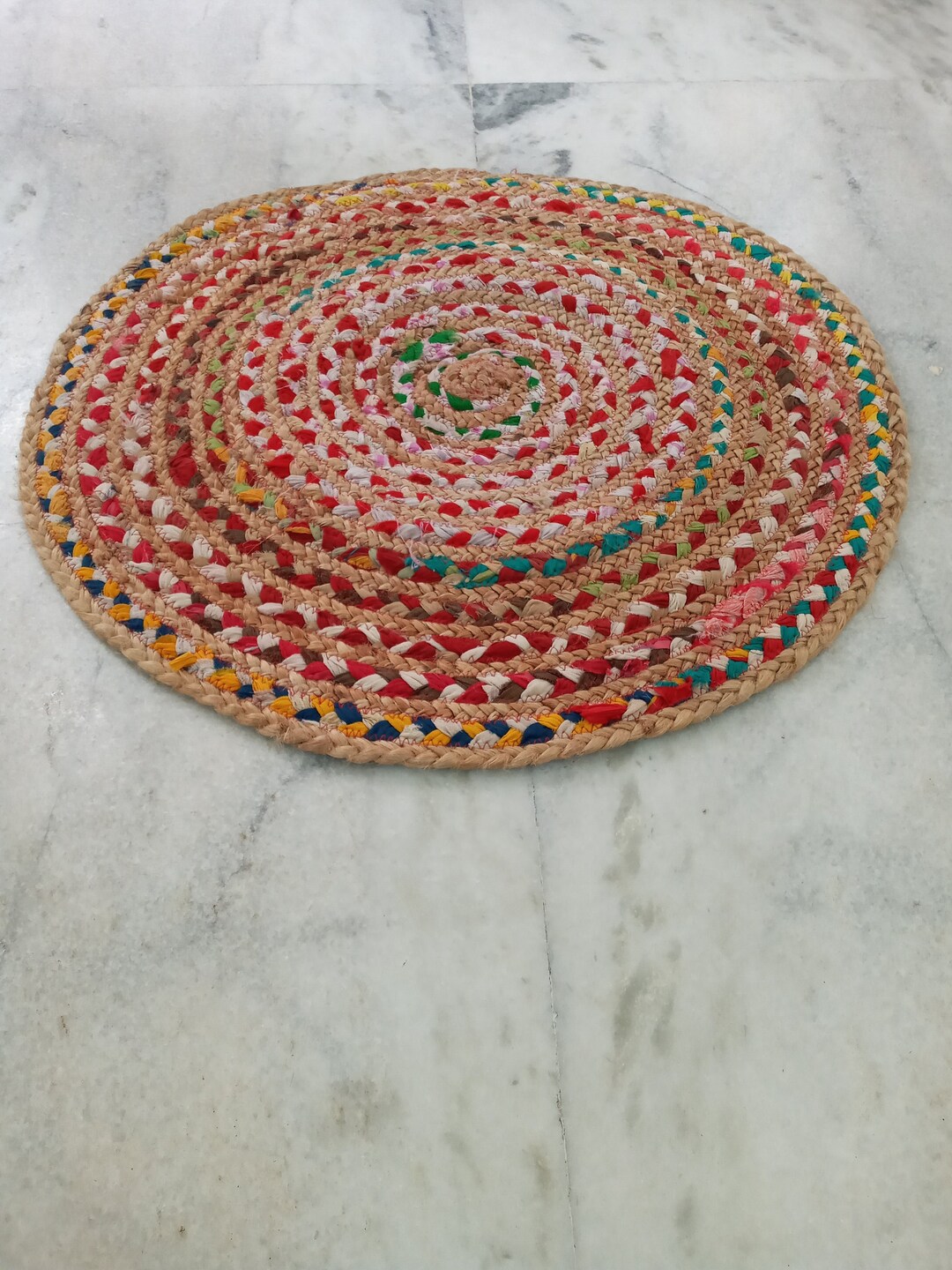 Round Cotton Jute Rug , Bathroom Rug Door Mat , Indian Floor Decorative Area Rug Carpet Boho