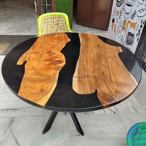 Round Epoxy Dining Table, Round Epoxy Table, Round Black epoxy coffee table, Round resin Table, round epoxy wooden table, Round Cafe table