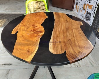 Epoxy Dining Table, Round Epoxy Table, Black Resin Coffee Table, Luxury Dining Table, Handmade Home Furniture, Custom Dining Table