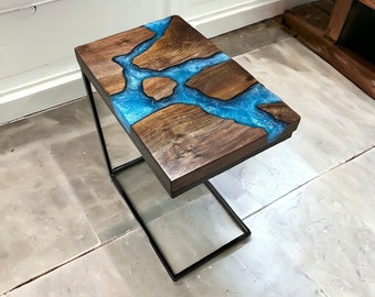 Epoxy Side Table, Epoxy End table, Epoxy Resin table, Bedside table, River table, epoxy resin C table, epoxy sofa table, side table