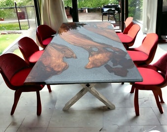 Epoxy Dining Table, 220cmx100cm Epoxy Table, Gray Epoxy Table ,Dining table, Epoxy Resin Table, Epoxy Table Top, Table, Ready to Dispatch