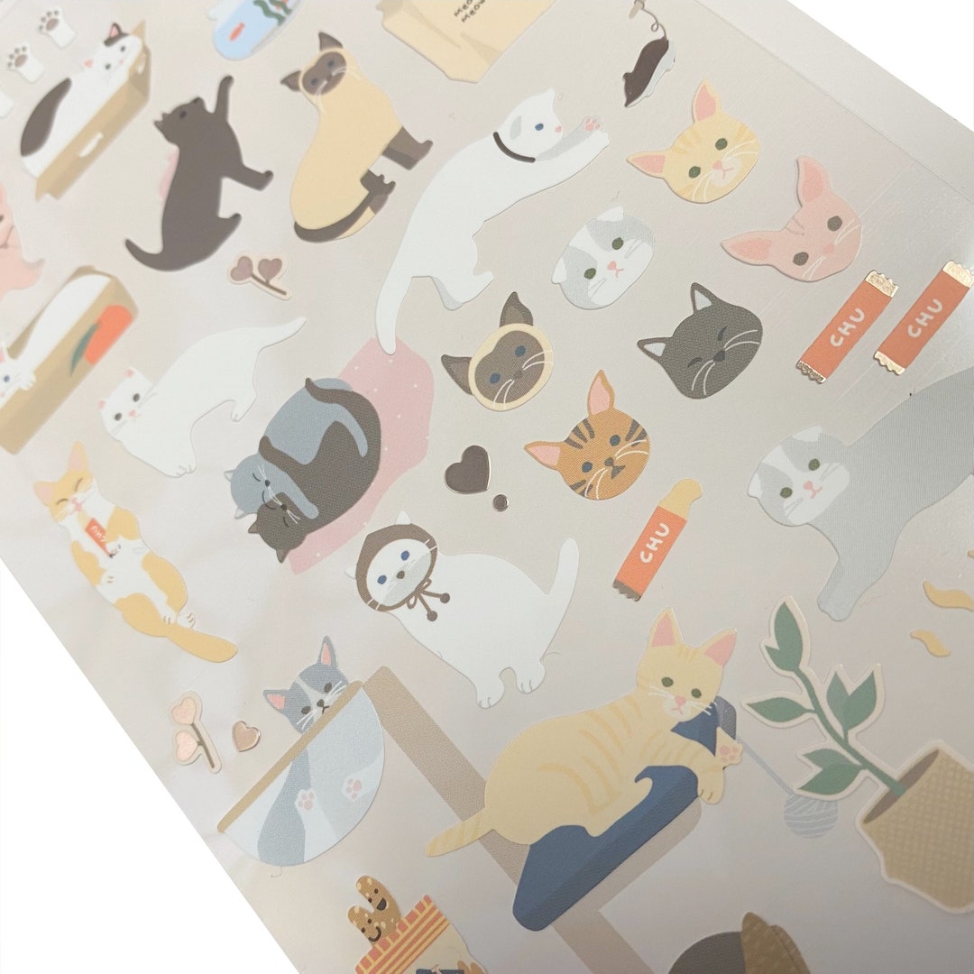 Korean Cats Stickers With Gold Elements 40 Stickers Etsy
